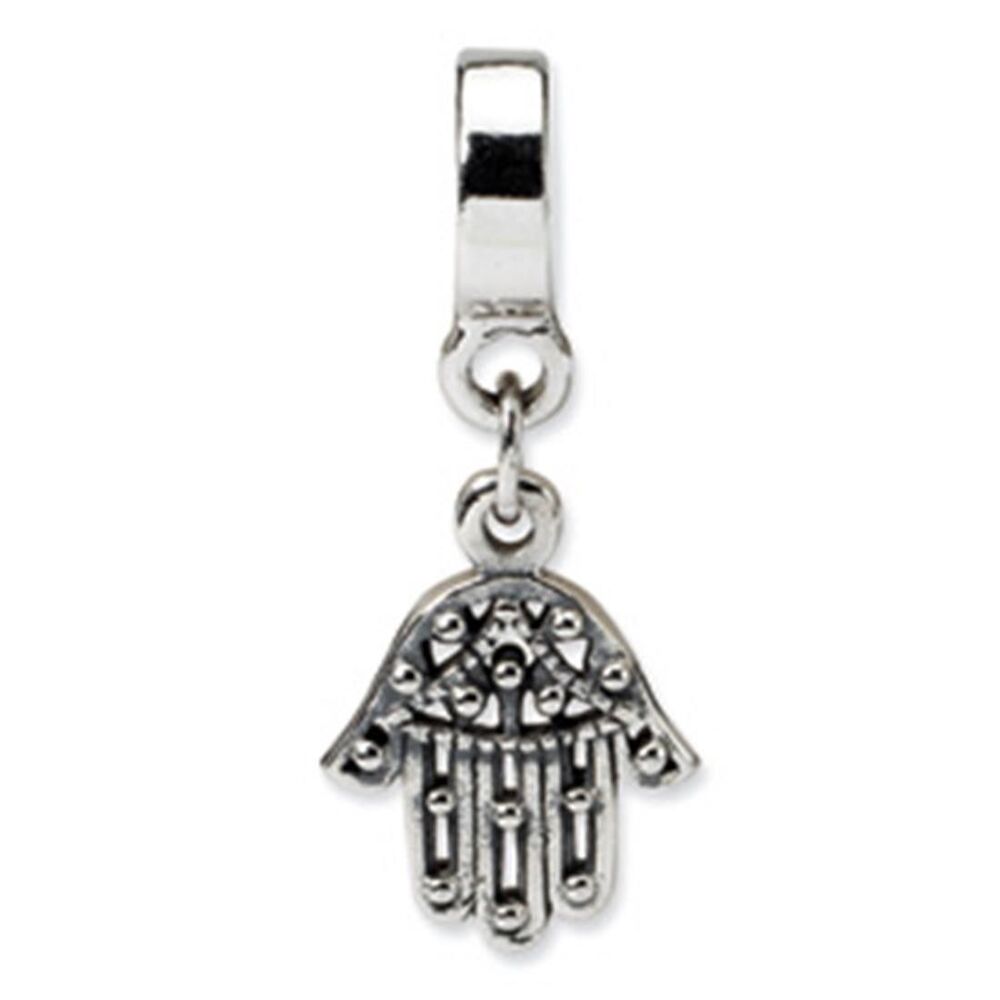 Sterling Silver 925 Hamsa Dangle Bead with Antiqued Finish Solid Casted Design - Picture 4 of 4